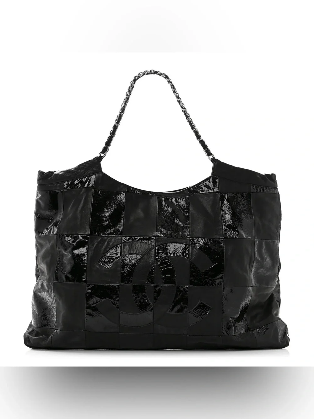 Authentic Chanel large Brooklyn ligne patchwork black leather Cabas tote